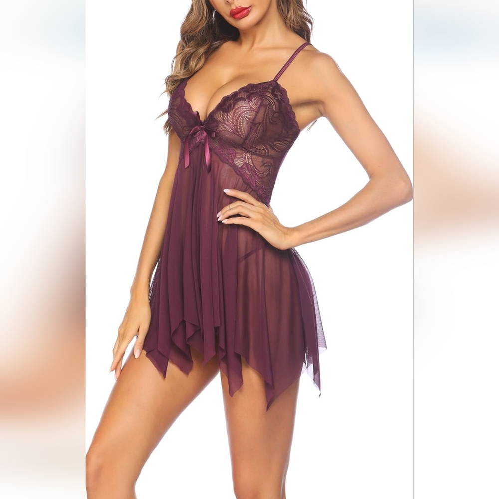 Elegant Lace Trim Babydoll - Purple